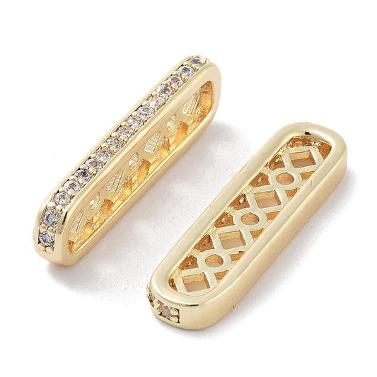 Micro Pave CZ Oval Multi-Strand Spacer Bar | 3 Hole | 18K Gold Plated The Pink Bead Shop