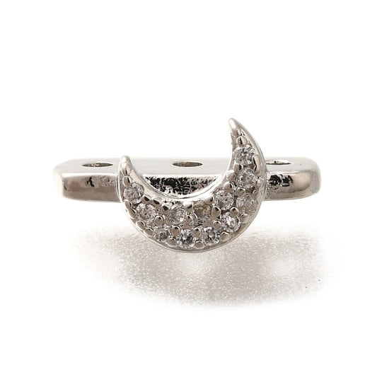 Micro Pave CZ Crescent Moon Spacer Bar | 3-Hole | 18K Gold or Platinum Plated | 13mm The Pink Bead Shop