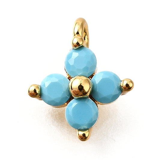 Brass Micro Pave Cubic Zirconia Flower Charms 18k gold and Platinum Plated – Blue Topaz Style – 2 Pack