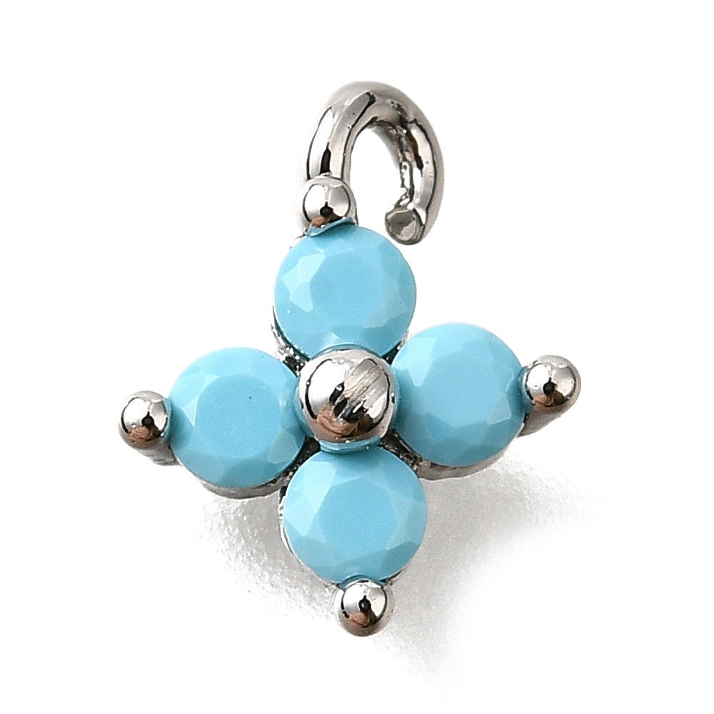 Brass Micro Pave Cubic Zirconia Flower Charms 18k gold and Platinum Plated – Blue Topaz Style – 2 Pack