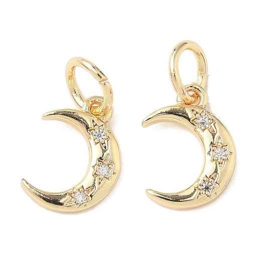 Cubic Zirconia Crescent Moon Charms 2 Pack – Gold Finish (12.5×8.5mm) The Pink Bead Shop