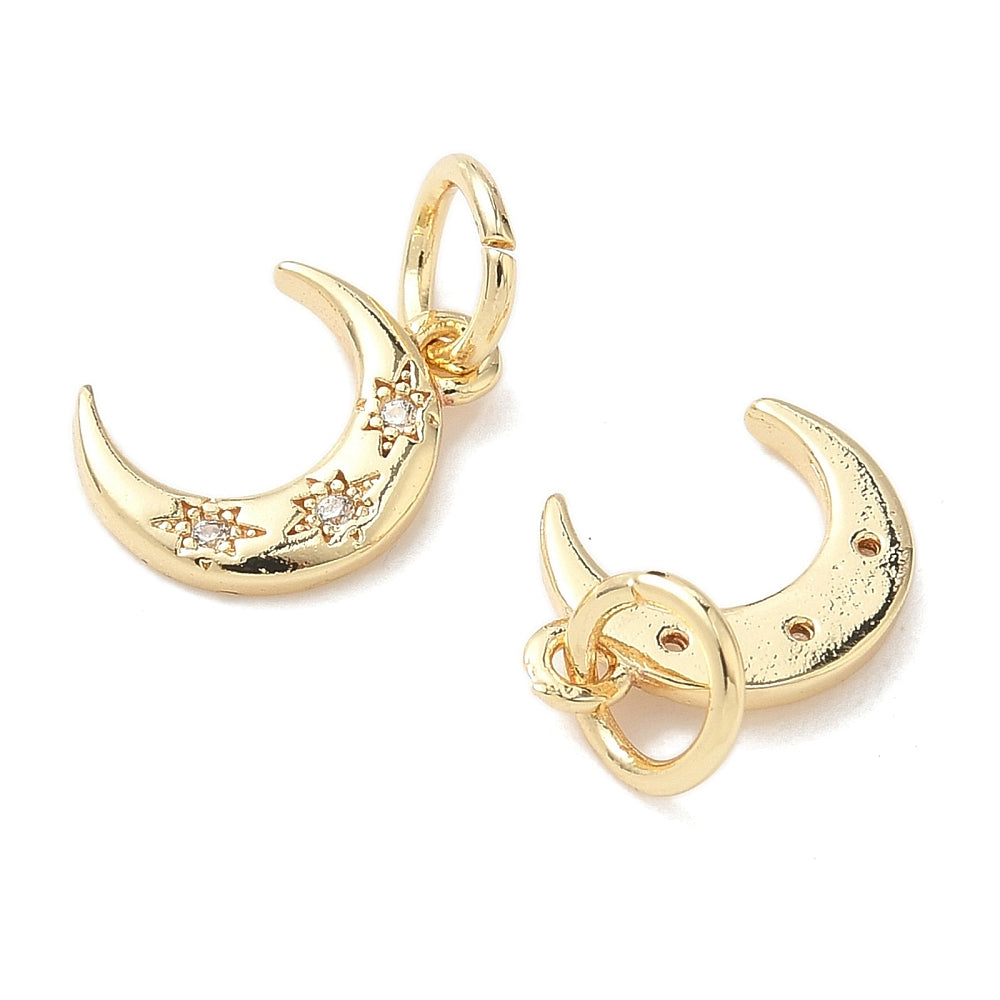 Cubic Zirconia Crescent Moon Charms 2 Pack – Gold Finish (12.5×8.5mm) The Pink Bead Shop