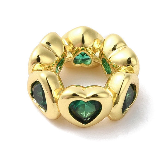 18K Gold Plated Heart CZ Beads – Green Cubic Zirconia Large Hole | The Pink Bead Shop Canada