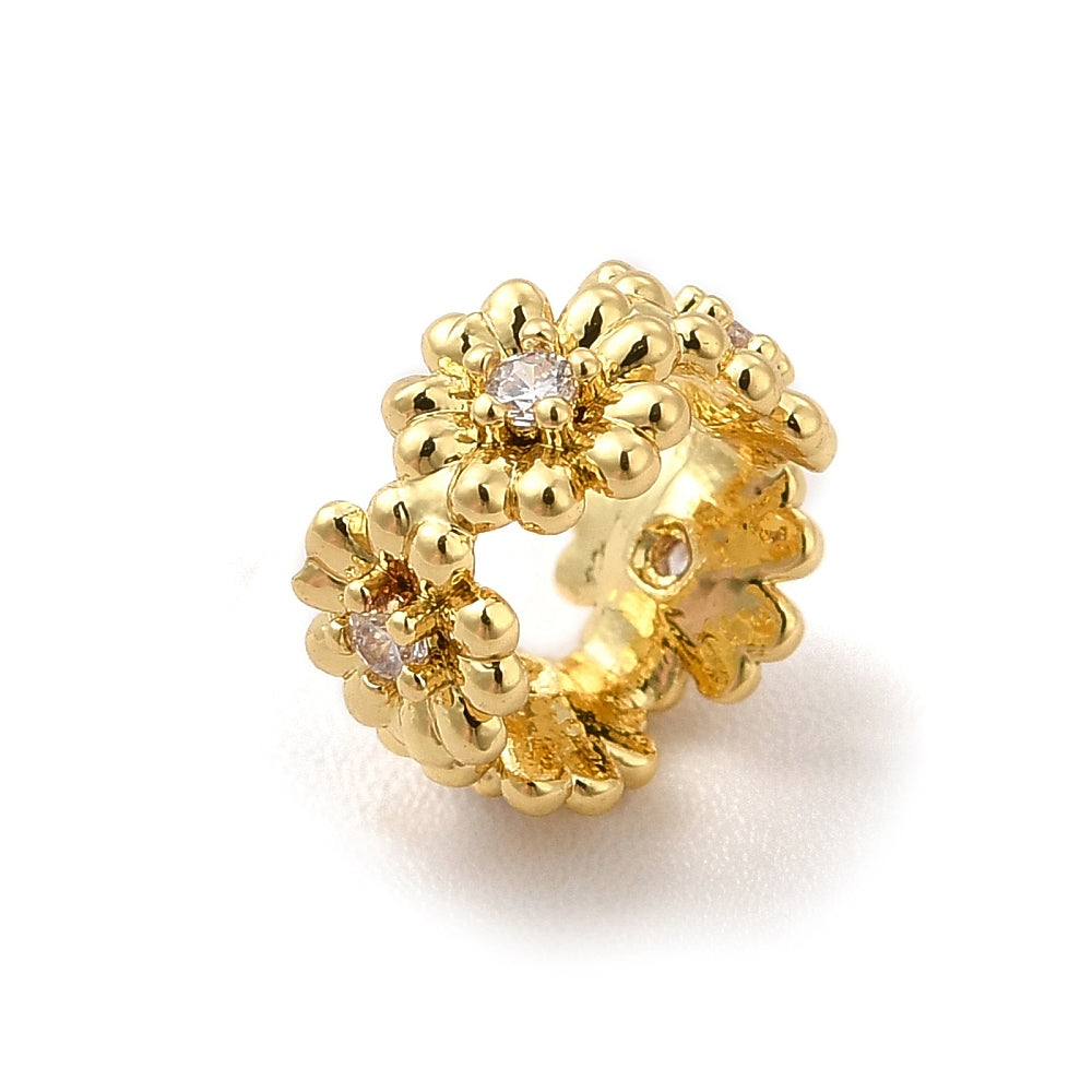 Gold Daisy Flower CZ European Beads – Large Hole | The Pink Bead Shop Canada