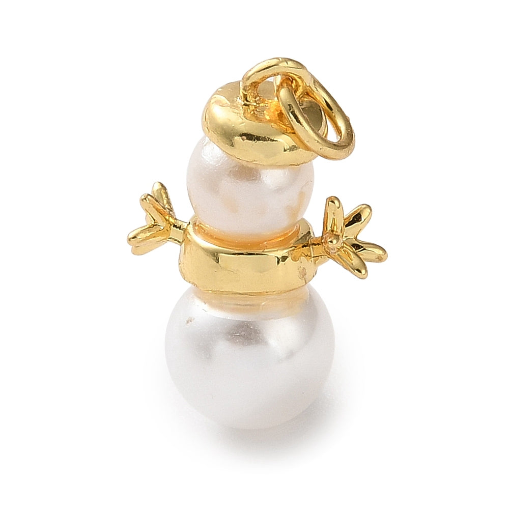18K Gold-Plated Snowman Pendants with Acrylic Pearl Beads – 18.5×12.8mm 2 Pack The Pink Bead Shop
