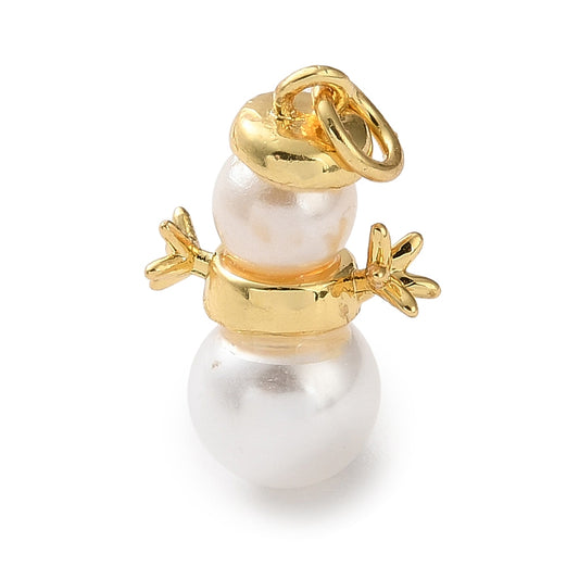 18K Gold-Plated Snowman Pendants with Acrylic Pearl Beads – 18.5×12.8mm 2 Pack The Pink Bead Shop