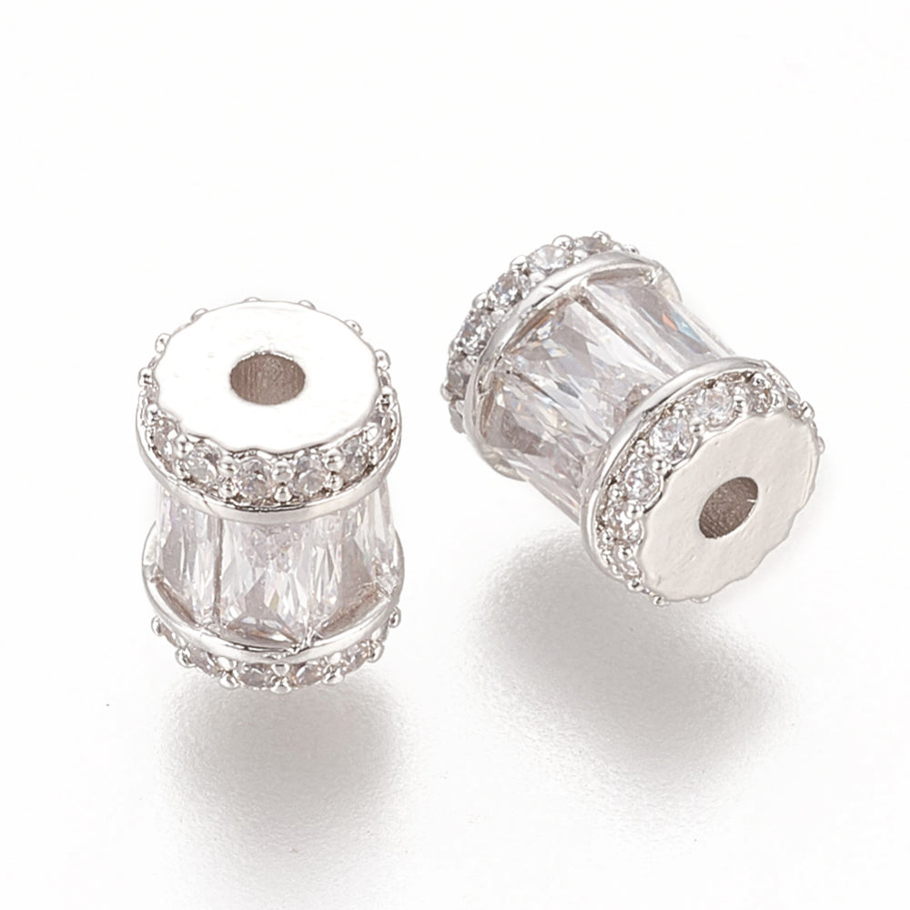 Platinum Colour Micro Pave Cubic Zirconia Column Beads – 9mm | The Pink Bead Shop Canada