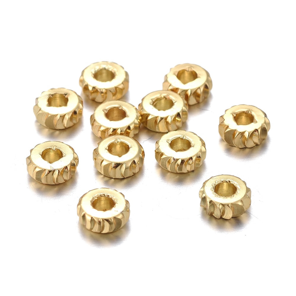 Brass Spacer Beads – Fancy Cut Flat Round – Gold, Rose Gold & Platinum – 5×2MM – 50pcs Pack  The Pink Bead Shop