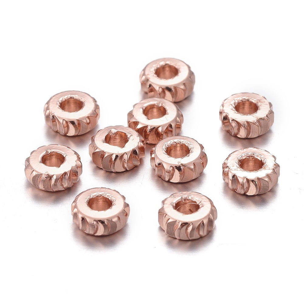 Brass Spacer Beads – Fancy Cut Flat Round – Gold, Rose Gold & Platinum – 5×2MM – 50pcs Pack  The Pink Bead Shop