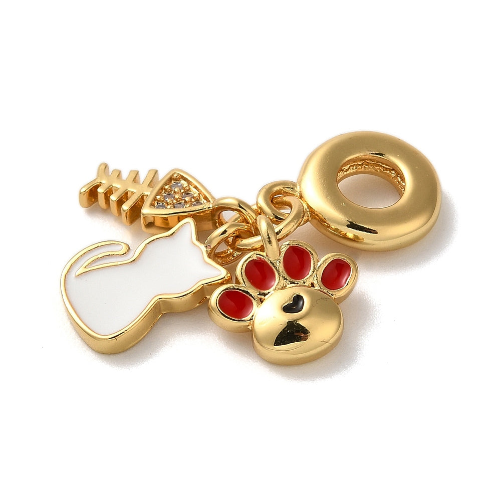 18K Gold Plated European Dangle Charm – Paw Print with Bone, Enamel & Micro Pave CZ, Large Hole Pendant, Lead & Cadmium Free The Pink Bead Shop