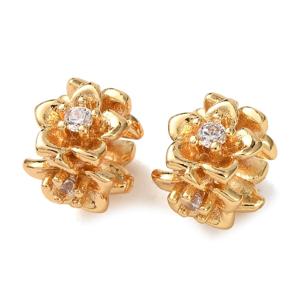 Real 18K Gold Plated Micro Pave Cubic Zirconia Flower Beads – 9mm | The Pink Bead Shop Canada