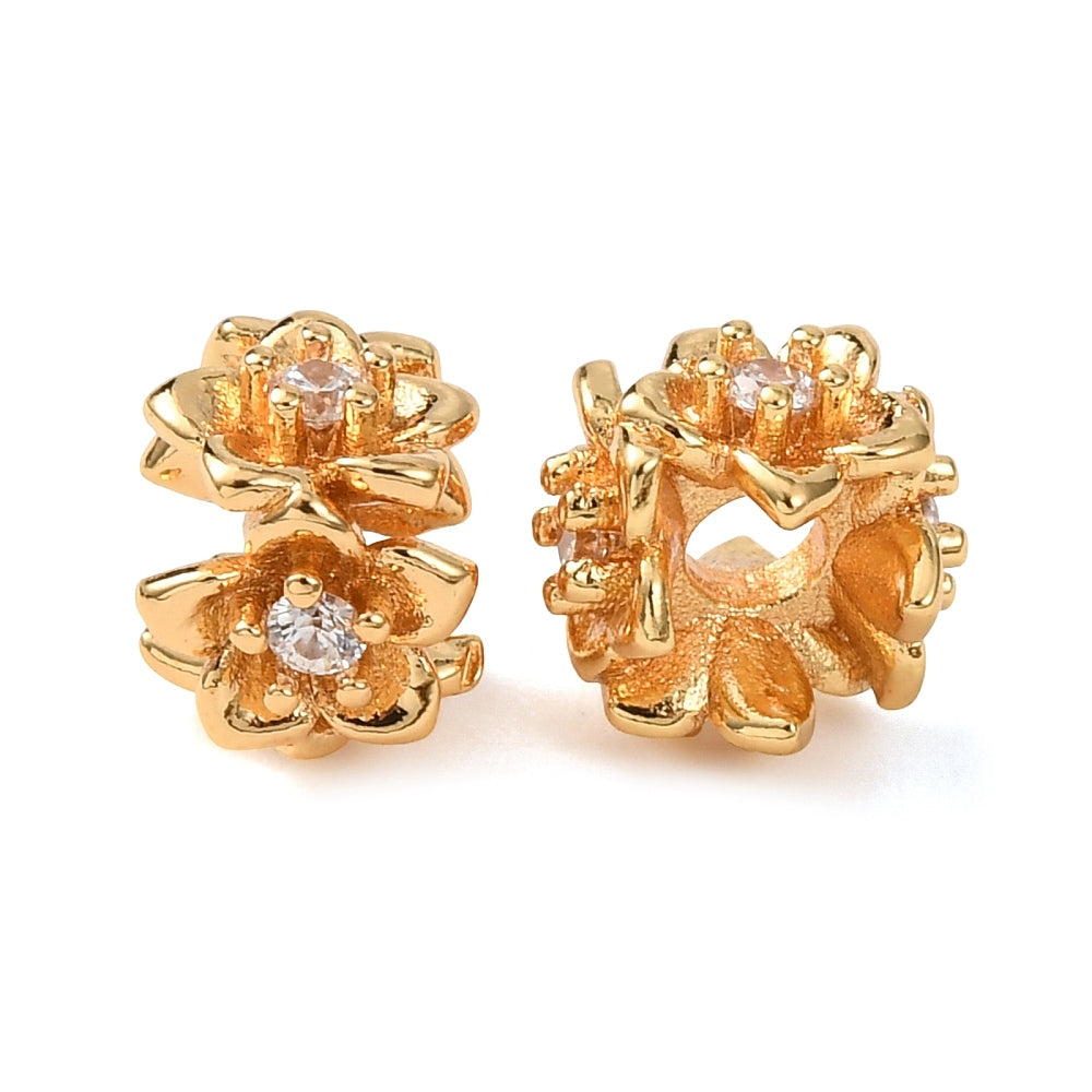 Real 18K Gold Plated Micro Pave Cubic Zirconia Flower Beads – 9mm | The Pink Bead Shop Canada