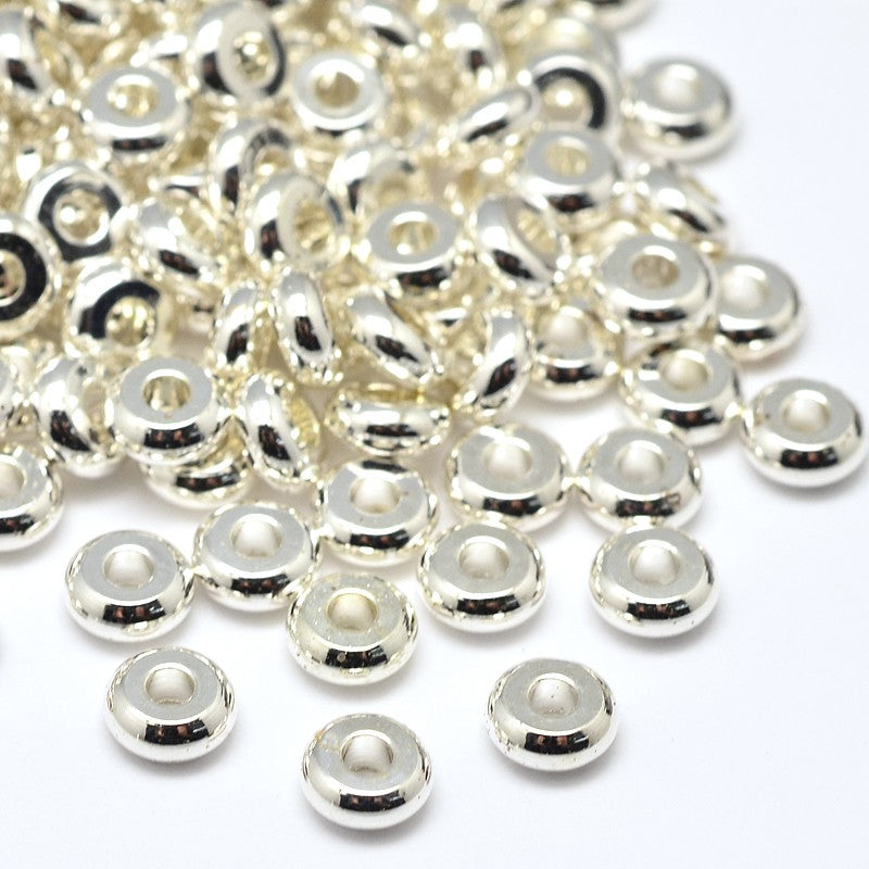 Silver Brass Flat Round Spacer Beads – 4mm – 50 Pack | The Pink Bead Shop Canada