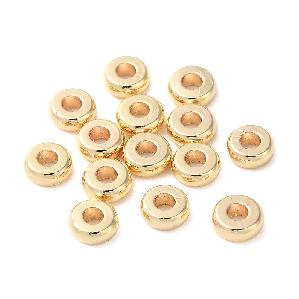 14K Gold Plated Brass Flat Round Spacer Beads – 4mm – 50 Pack | The Pink Bead Shop Canada