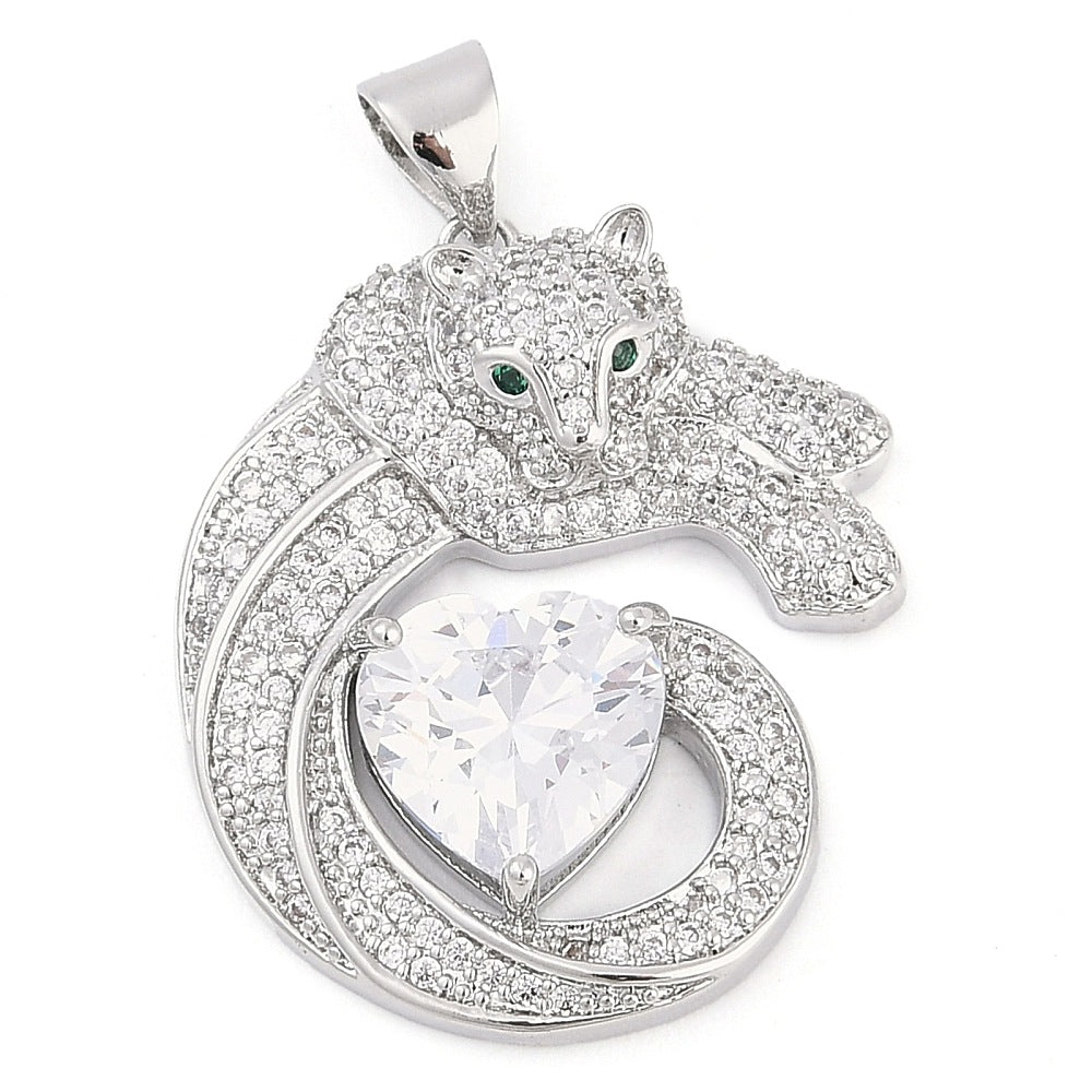 Leopard Charms, Platinum Brass Micro Pave Cubic Zirconia Pendants,