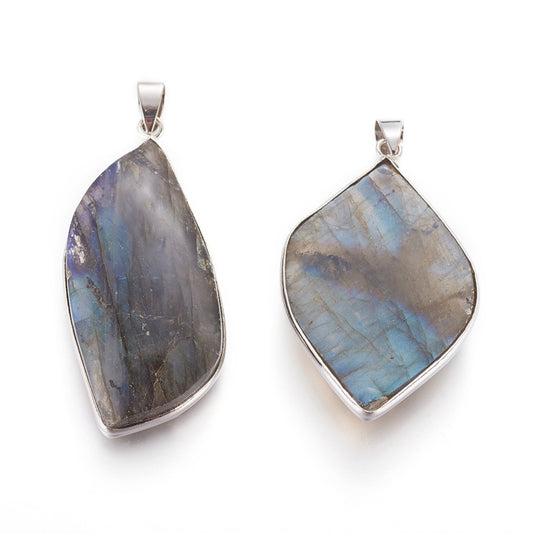 Natural Labradorite Pendant – Freeform with Platinum Edge | The Pink Bead Shop Canada