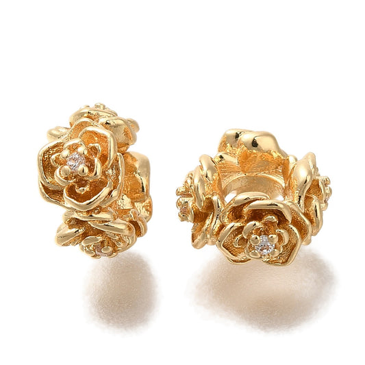 Micro Pave Rose Beads – Cubic Zirconia Flower, Gold 8.5mm | The Pink Bead Shop Canada