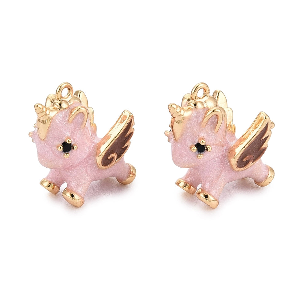 Pink Enamel Unicorn Cubic Zirconia Charm 1 Piece 18K GOLD PLATED | The Pink Bead Shop Canada