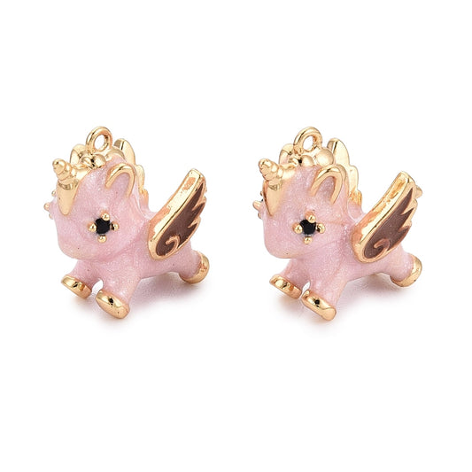 Pink Enamel Unicorn Cubic Zirconia Charm 1 Piece 18K GOLD PLATED | The Pink Bead Shop Canada