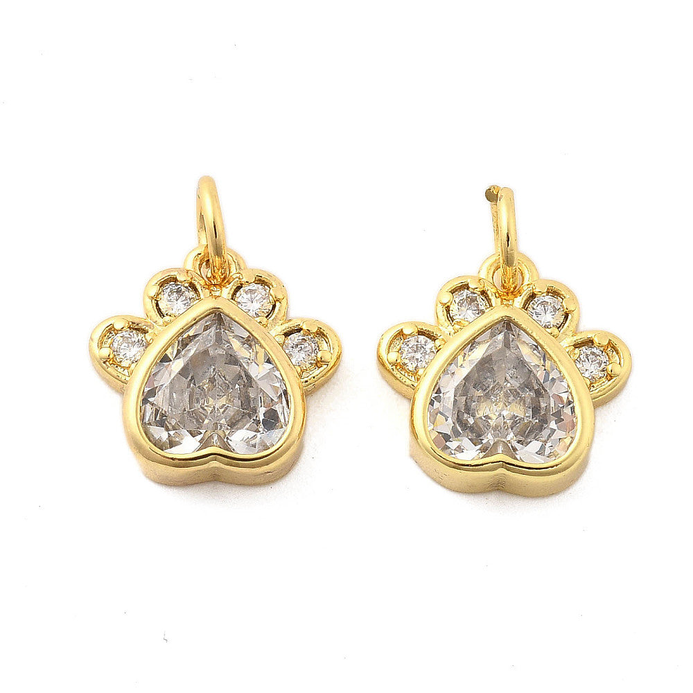 Micro Pavé Cubic Zirconia Paw Print Charms – 16K Gold Plated The Pink Bead Shop