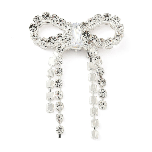 Micro Pave Bow Connector – Cubic Zirconia Rhinestone Charm, Silver | The Pink Bead Shop Canada