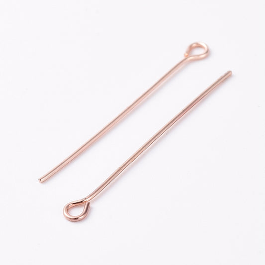 Rose Gold Brass Eye Pins – 30mm – 100 Piece Bag | The Pink Bead Shop Canada