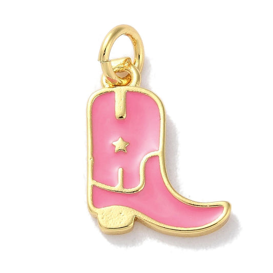 Brass Enamel Cowboy Boot Charms, Real 18K Gold Plated – Assorted Colours 14x11x1.5mm | The Pink Bead Shop Canada