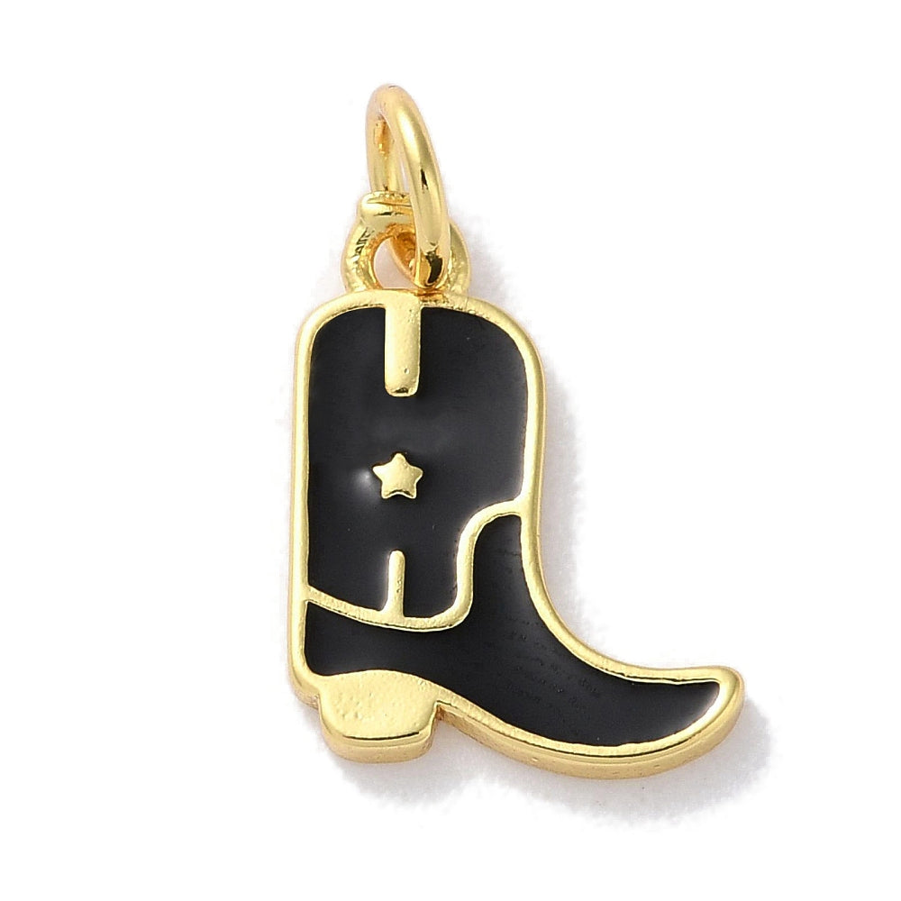 Brass Enamel Cowboy Boot Charms, Real 18K Gold Plated – Assorted Colours 14x11x1.5mm | The Pink Bead Shop Canada