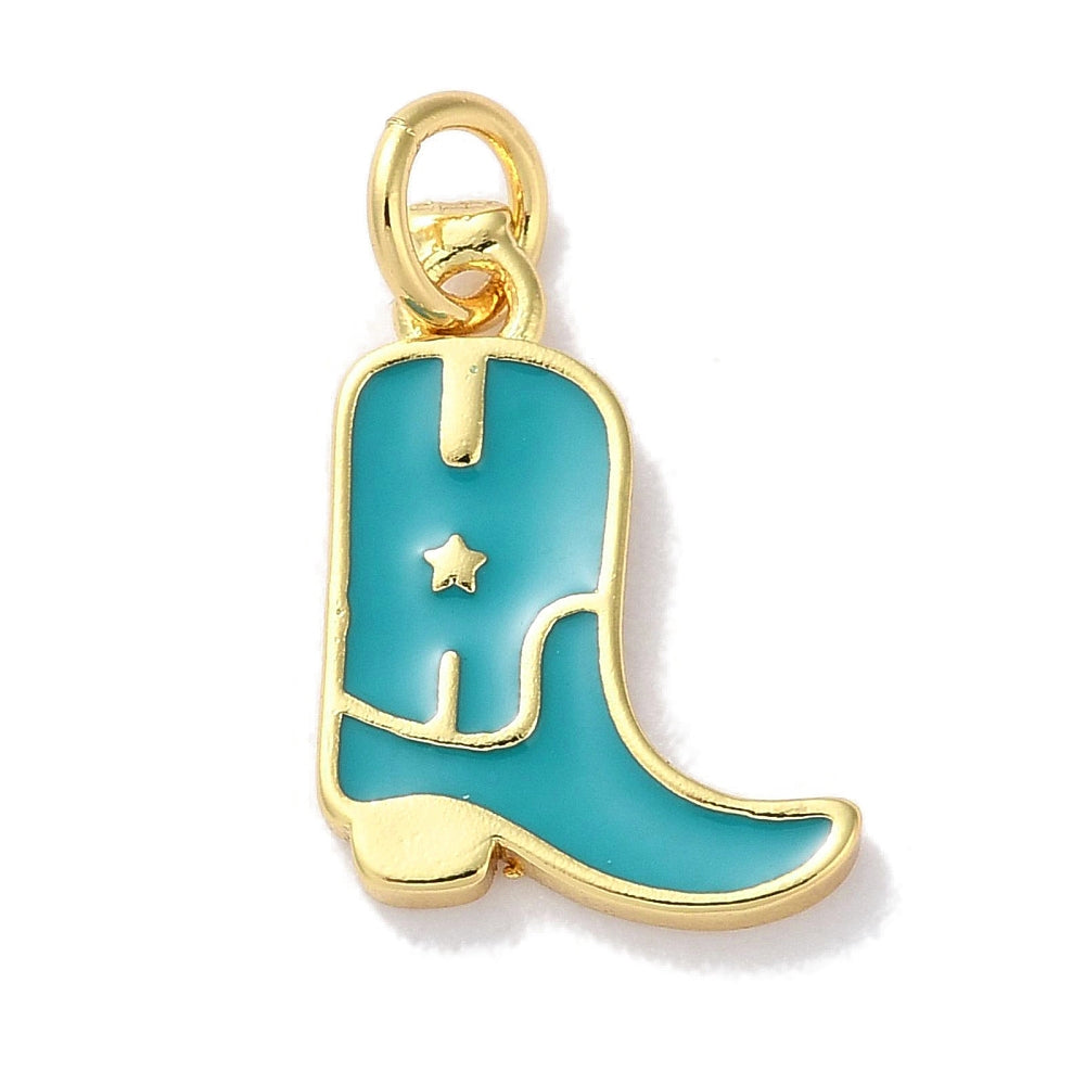 Brass Enamel Cowboy Boot Charms, Real 18K Gold Plated – Assorted Colours 14x11x1.5mm | The Pink Bead Shop Canada