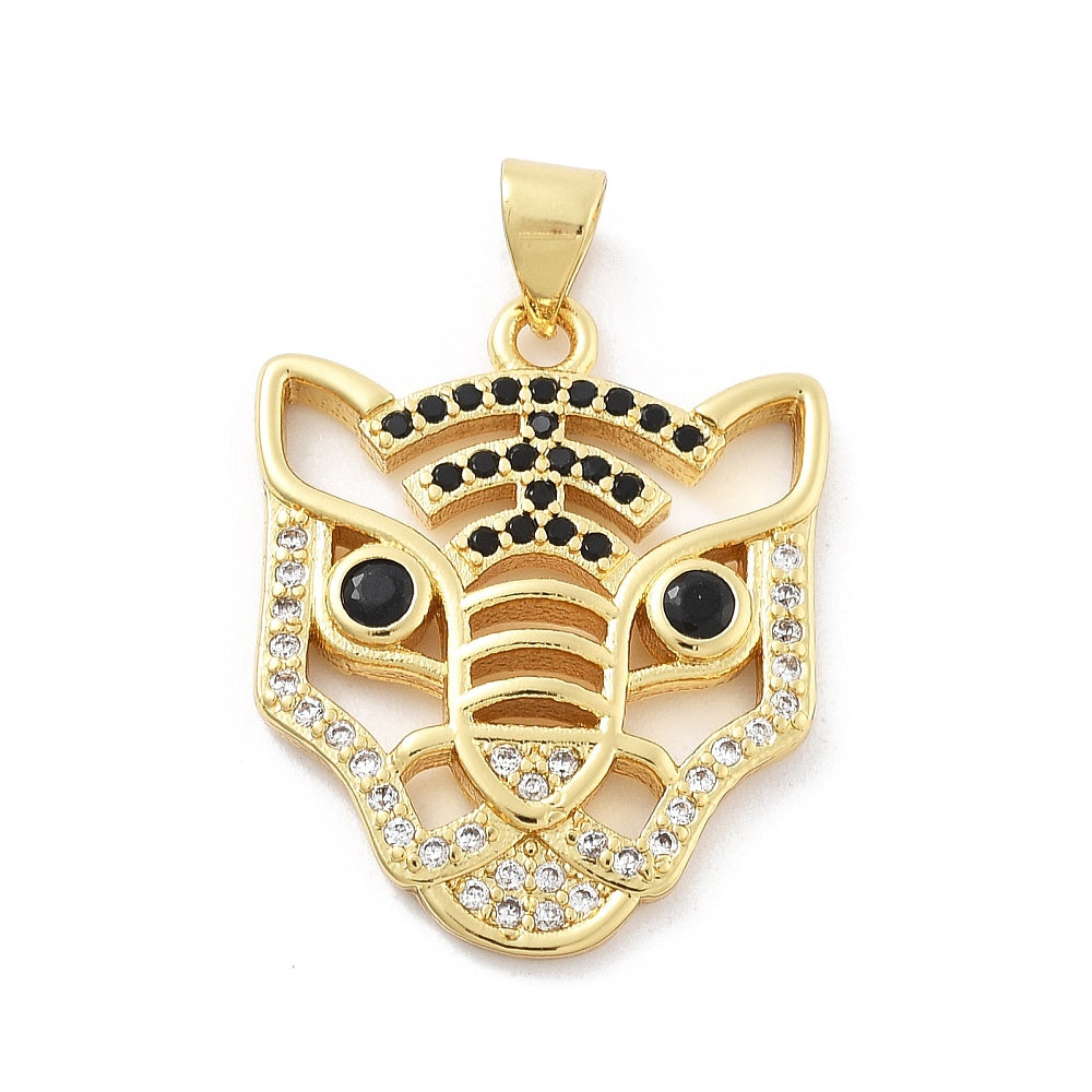 Leopard Head Brass Micro Pave Cubic Zirconia Pendants