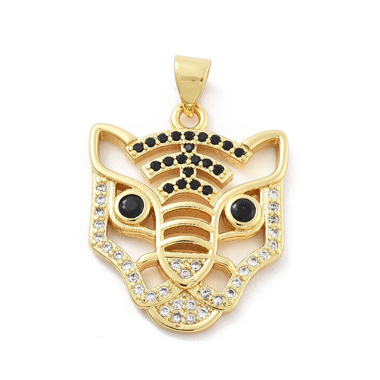 Leopard Head Brass Micro Pave Cubic Zirconia Pendants