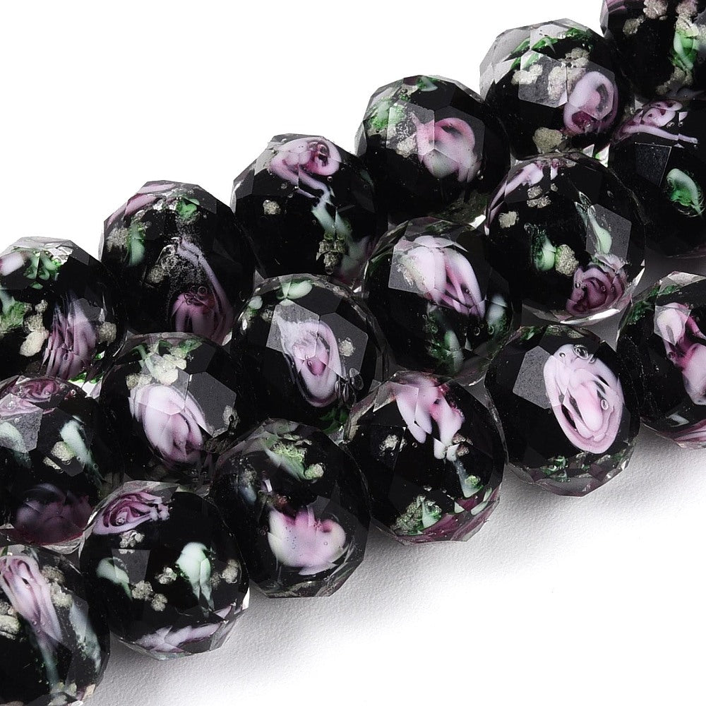 9–10mm Black Lampwork Luminous Glass Bead Strand with Purple Swirl | The Pink Bead Shop Canada
