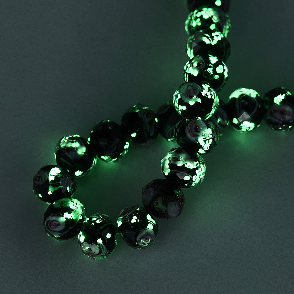 9–10mm Black Lampwork Luminous Glass Bead Strand with Purple Swirl | The Pink Bead Shop Canada