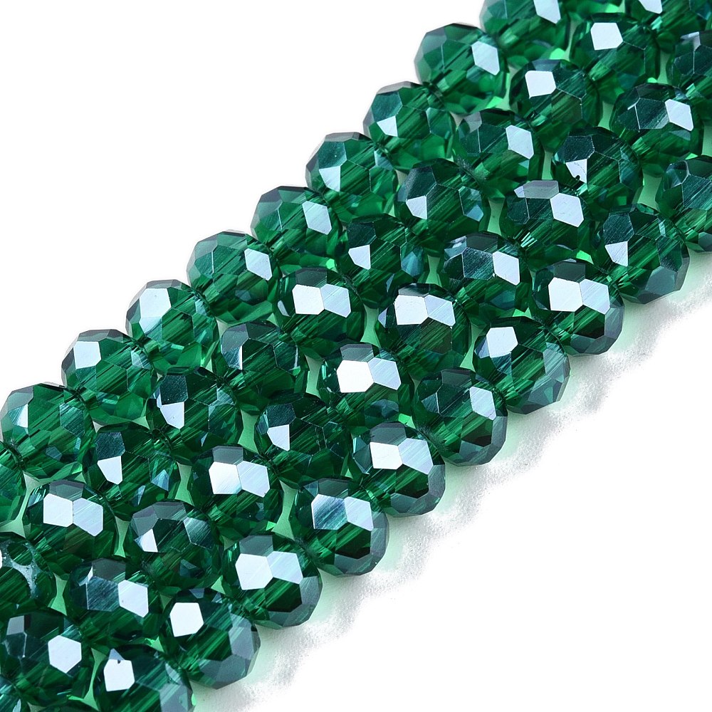 Green Pearl Luster Faceted Rondelle Glass Beads 6x5mm | The Pink Bead Shop Canada