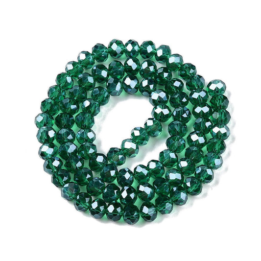 Green Pearl Luster Faceted Rondelle Glass Beads 6x5mm | The Pink Bead Shop Canada
