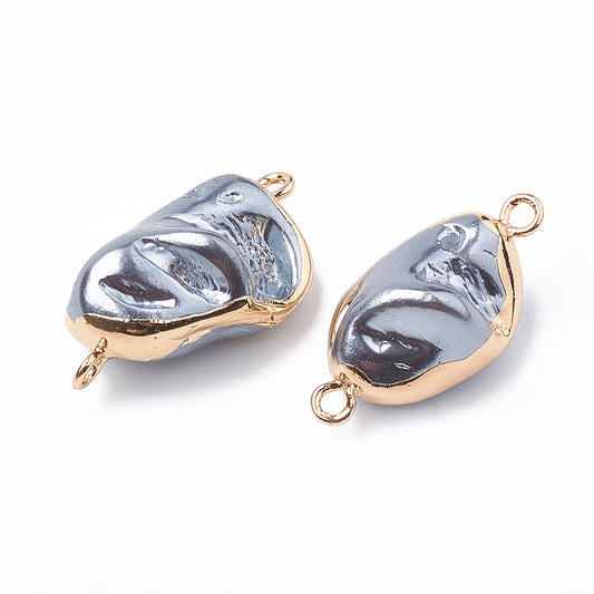 Electroplated Freshwater Shell Connector Charms – Slate Grey Nugget Links | The Pink Bead Shop Canada