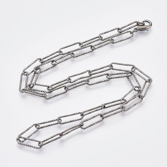 Gunmetal Textured Paperclip Chain Necklace – Brass with Lobster Claw Clasp, 19.68 inch (50cm) The Pink Bead Shop