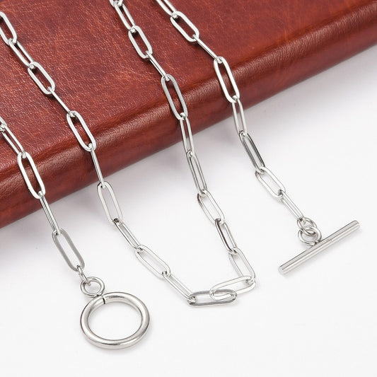 Stainless Steel Paperclip Chain Necklace – Unisex, Toggle Clasp, 17.71 inch (45cm) The Pink Bead Shop