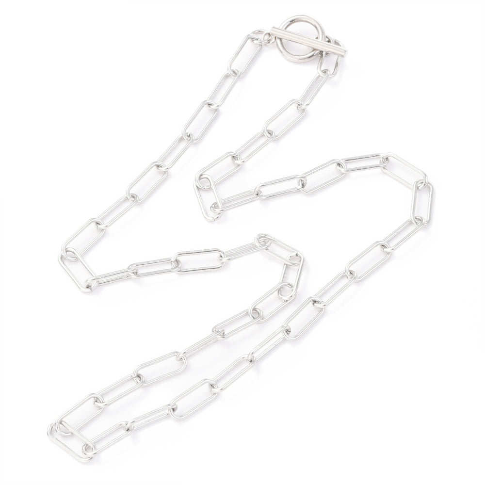 Non-Tarnish 304 Stainless Steel Paperclip Chain Necklace with Toggle Clasp | The Pink Bead Shop Canada