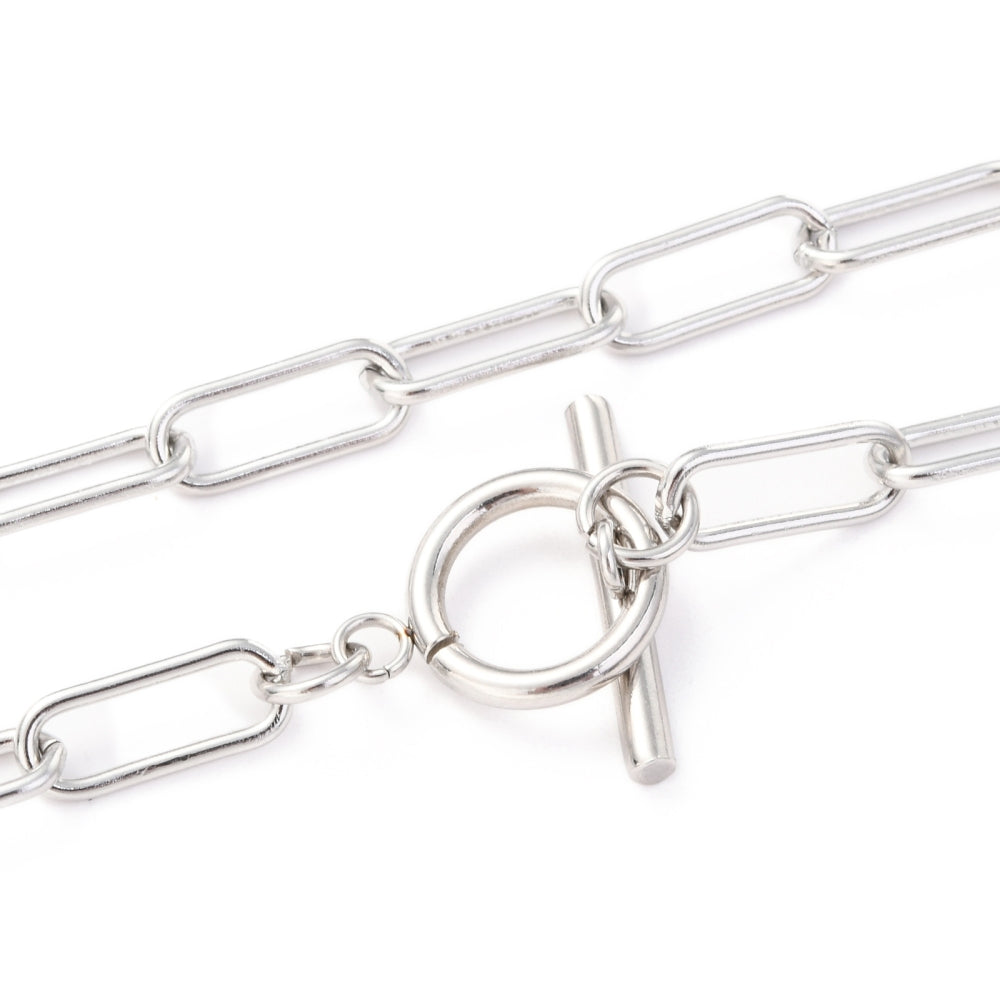 Non-Tarnish 304 Stainless Steel Paperclip Chain Necklace with Toggle Clasp | The Pink Bead Shop Canada