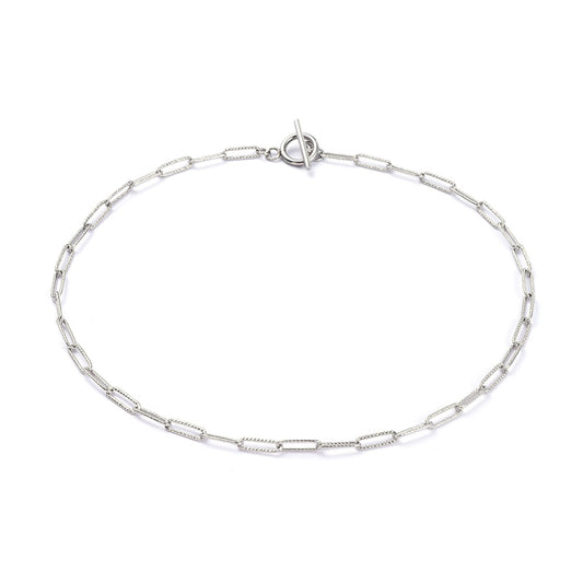 Non-Tarnish 304 Stainless Steel Textured Paperclip Chain Necklace with Toggle Clasp – 16.33” | The Pink Bead Shop Canada