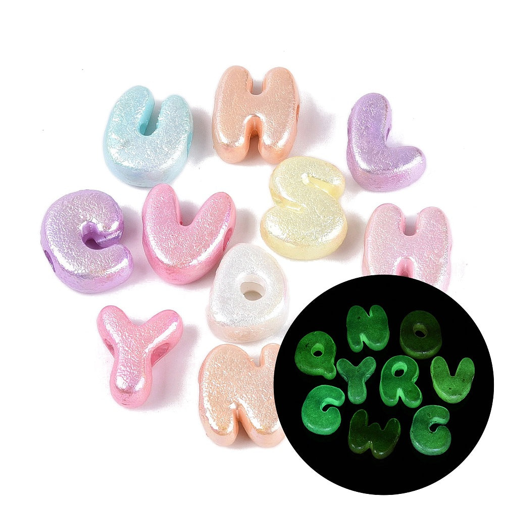 Glow-in-the-Dark Large Hole Acrylic Letter Beads – Iridescent Mixed Colours – Bulk | The Pink Bead Shop Canada
