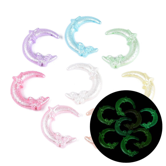 Glow-in-the-Dark Moon, Star & Butterfly Acrylic Beads – Mixed Colours – Bulk | The Pink Bead Shop Canada