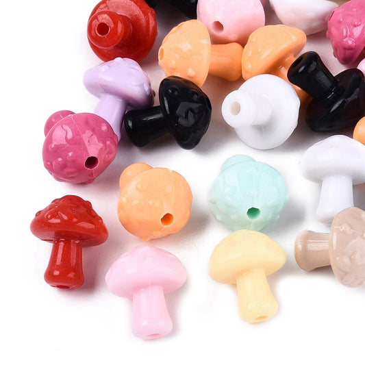 Mushroom Acrylic Beads Mixed Colors | Sold Individually | Bulk Loose Beads | The Pink Bead Shop Canada