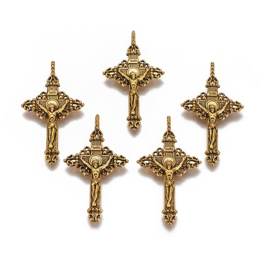 Antique Gold Crucifix Cross Pendant 50x28mm | The Pink Bead Shop Canada