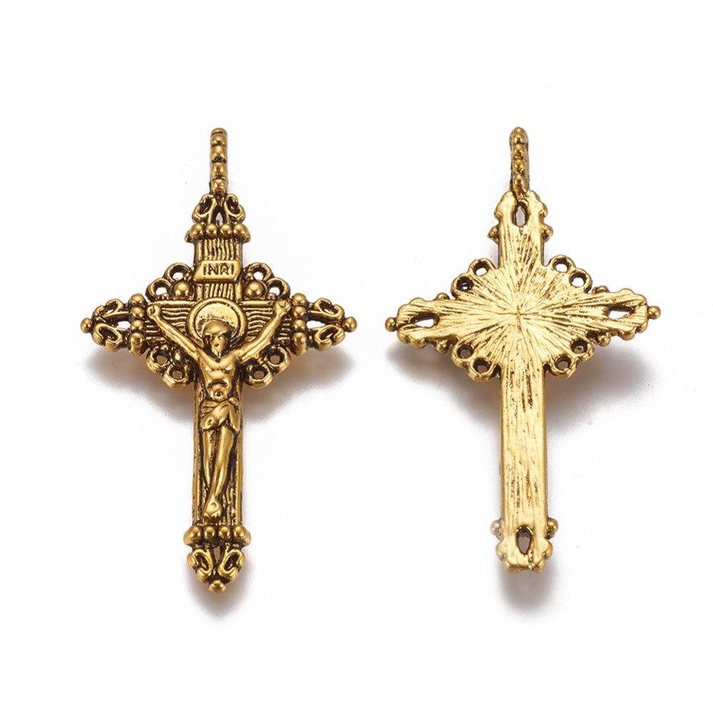 Antique Gold Crucifix Cross Pendant 50x28mm | The Pink Bead Shop Canada