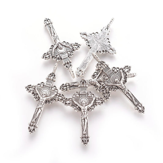 Antique Silver Crucifix Cross Pendant 50x28mm | The Pink Bead Shop Canada