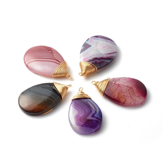 Dyed Agate Teardrop Pendants with 18K Gold Plated Bail – Mixed Colours The Pink Bead Shop