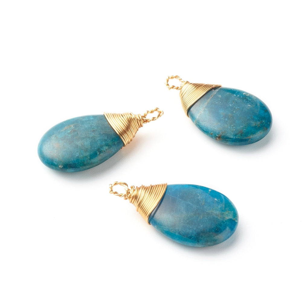 Natural Apatite Teardrop Pendants – Gold Wire Wrapped | The Pink Bead Shop Canada