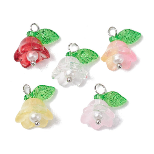 Lily Flower Glass & Acrylic Charms – Mixed Color Lily Flower Pendants – Gold & Platinum Tone – 14mm Jewelry Charms Bulk The Pink Bead Shop
